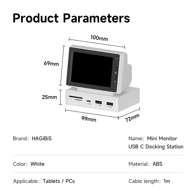 3.5Inch IPS Mini Screen AIDA64 Mini PC CPU RAM HDD Data Monitor Display Sub Screen with USB C Hub for Laptop PC Macbook